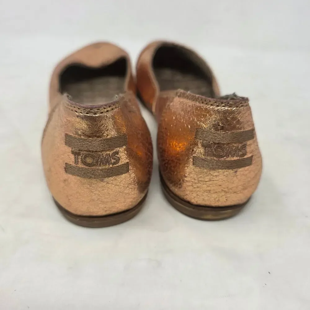 Toms Rose Gold Metallic Leather Ballet Flats Women's US 7 Slip On Shoes